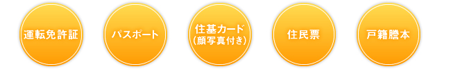 運転免許証 パスポート 住基カード（顔写真付き） 住民票 戸籍謄本